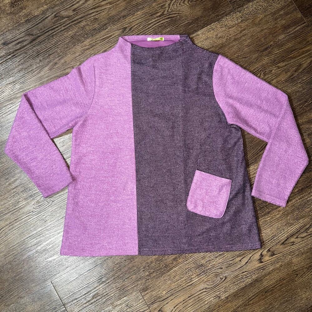 TRISHA TYLER Purple Block Pattern LS Sweater mockneck L
